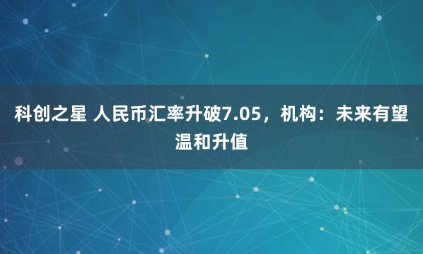 科创之星 人民币汇率升破7.05，机构：未来有望温和升值